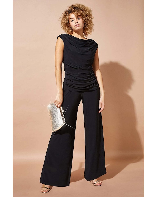 Roman Cowl Neck Ruched Stretch Jumpsuit
