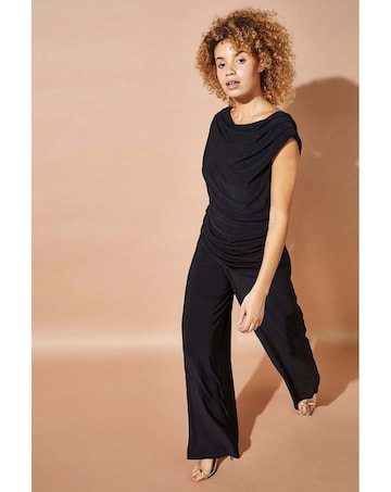 Roman Cowl Neck Ruched Stretch Jumpsuit