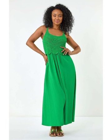 Roman Petite Crochet Contrast Midi Dress