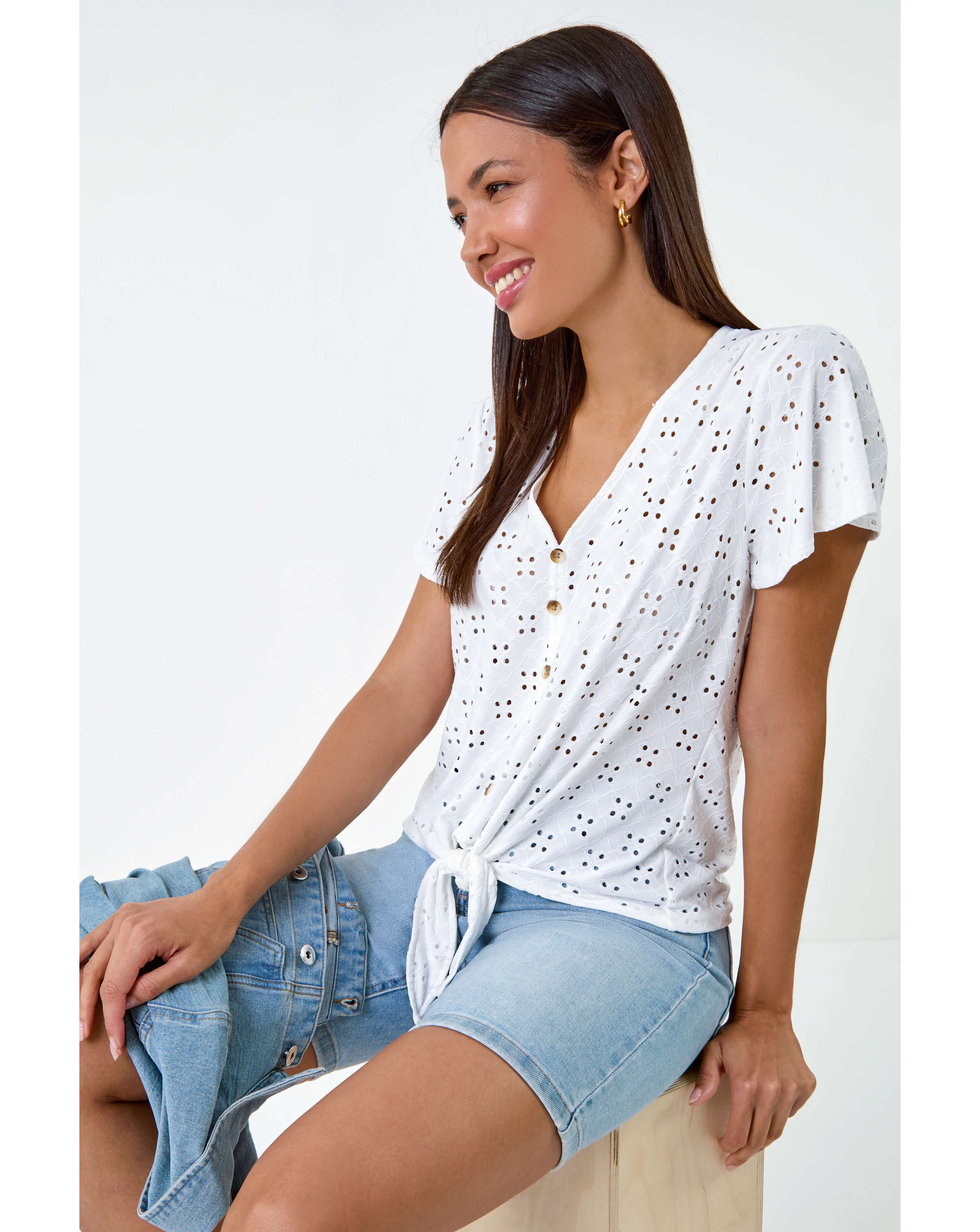 New In - Roman Broderie Stretch Jersey Top