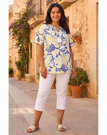 Roman Curve Abstract Print Gathered Top