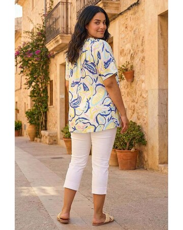 Roman Curve Abstract Print Gathered Top