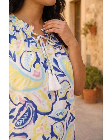 Roman Curve Abstract Print Gathered Top