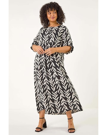 Roman Curve Leaf Print Woven Dress