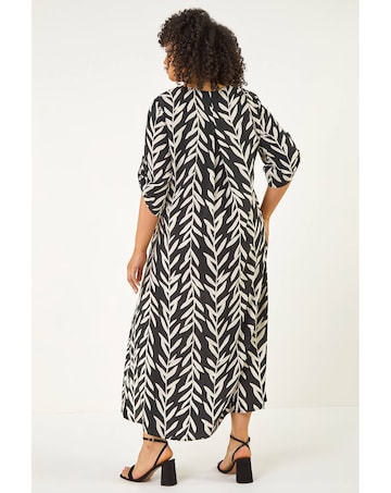 Roman Curve Leaf Print Woven Dress