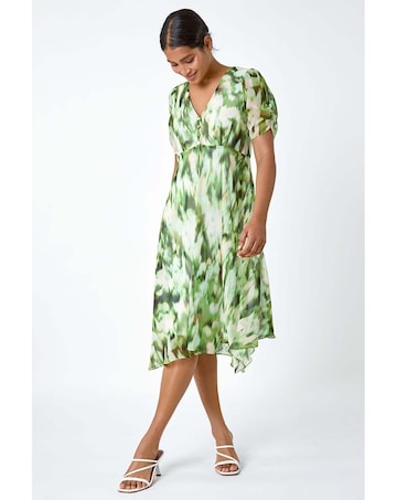 Roman Abstract Chiffon Hanky Hem Dress