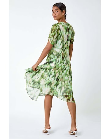 Roman Abstract Chiffon Hanky Hem Dress