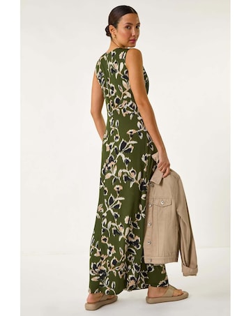 Roman Leaf Print Twist Front Maxi Dress