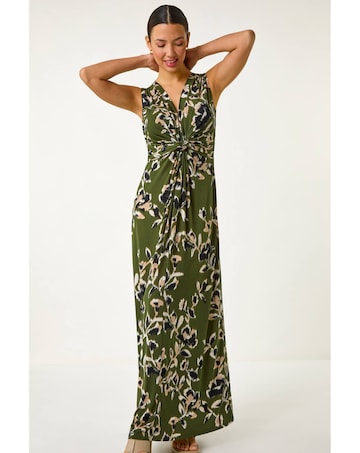 Roman Leaf Print Twist Front Maxi Dress