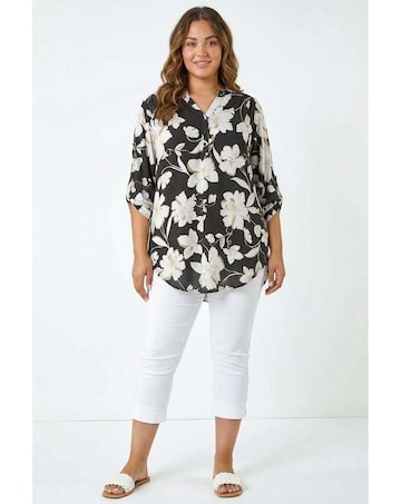 Roman Curve Floral Puff Stretch Shirt