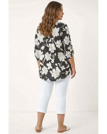 Roman Curve Floral Puff Stretch Shirt