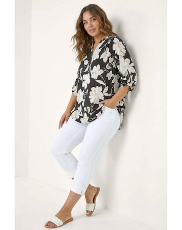 Roman Curve Floral Puff Stretch Shirt