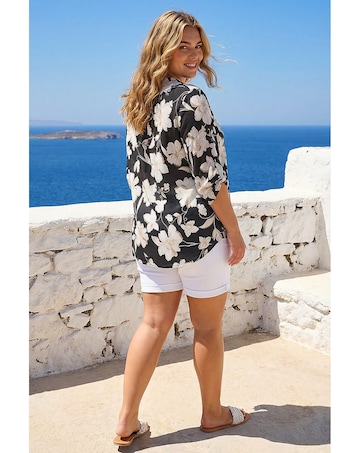 Roman Curve Floral Puff Stretch Shirt