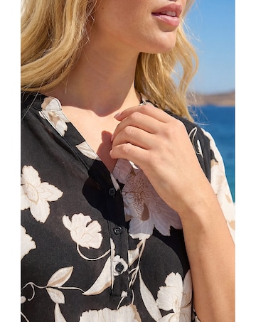 Roman Curve Floral Puff Stretch Shirt