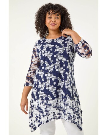 Roman Curve Floral Lace Tunic Top