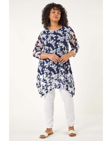 Roman Curve Floral Lace Tunic Top