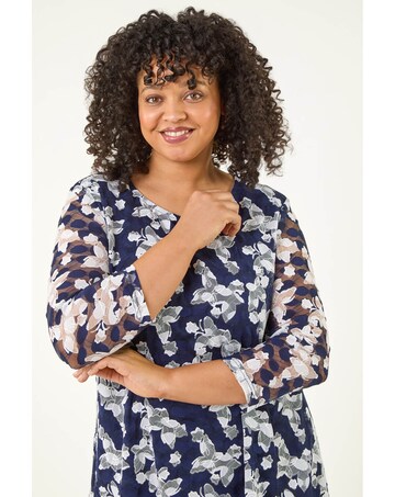 Roman Curve Floral Lace Tunic Top