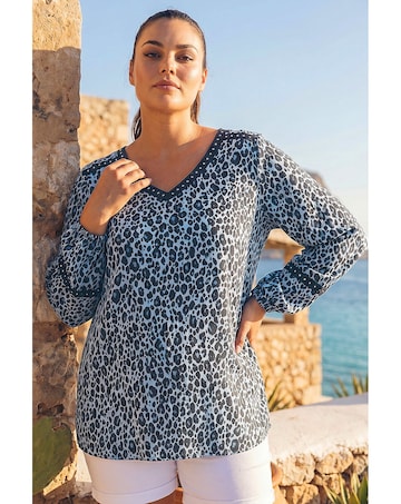 Roman Curve Animal Print Studded Top