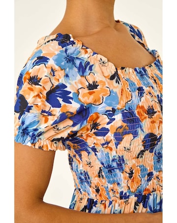 Roman Floral Shirred Stretch Maxi Dress