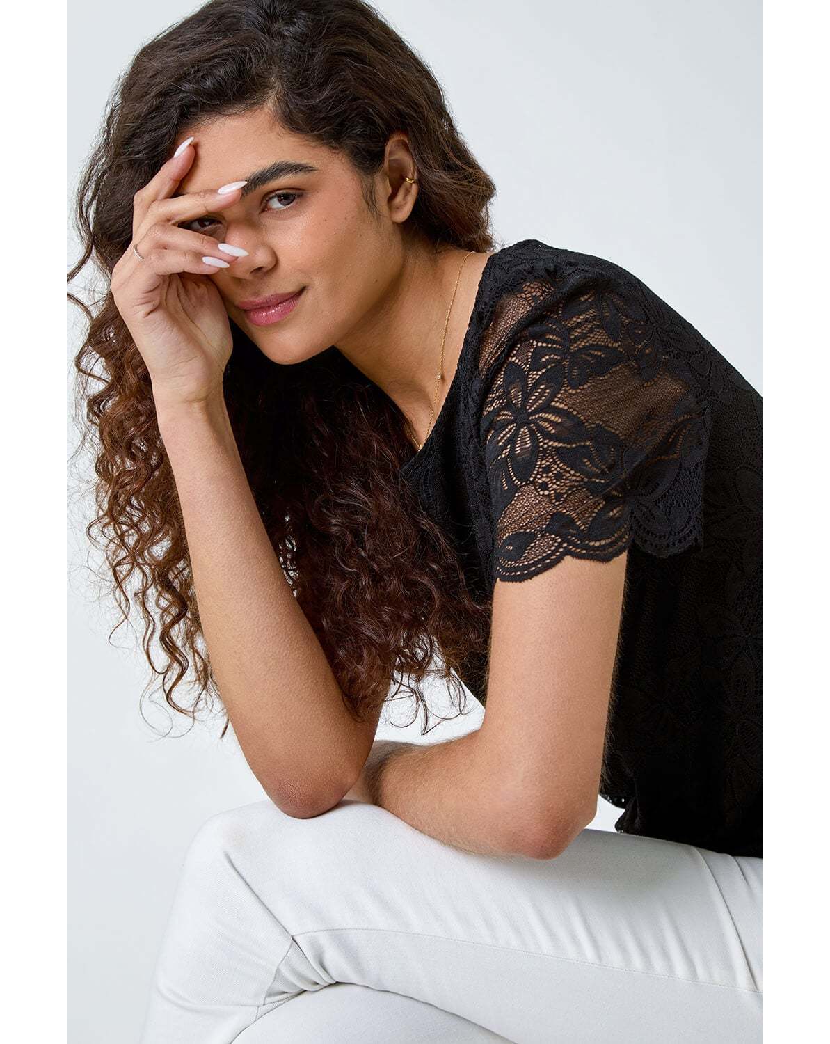 New In - Roman Floral Stretch Lace Top