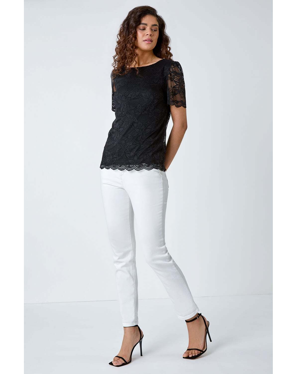 New In - Roman Floral Stretch Lace Top