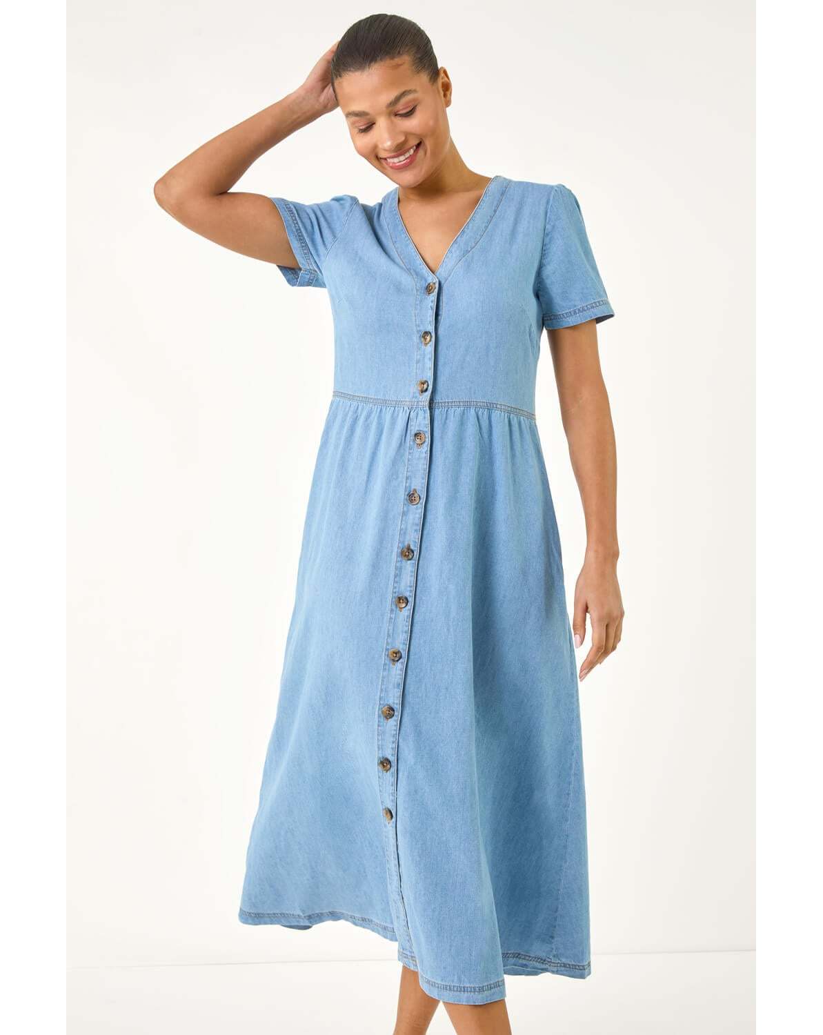 New In - Roman Denim Button Down Midi Dress