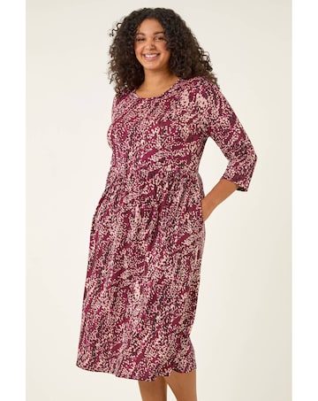 Roman Curve Spot Stretch Midi Dress