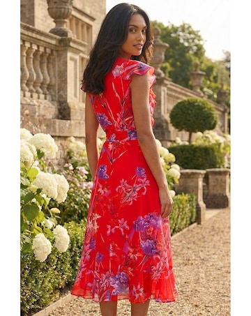 Roman Floral Print Wrap Front Midi Dress