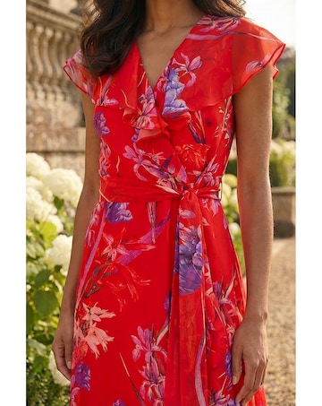 Roman Floral Print Wrap Front Midi Dress