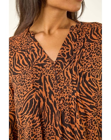 Roman Animal Print Pintuck Smock Dress