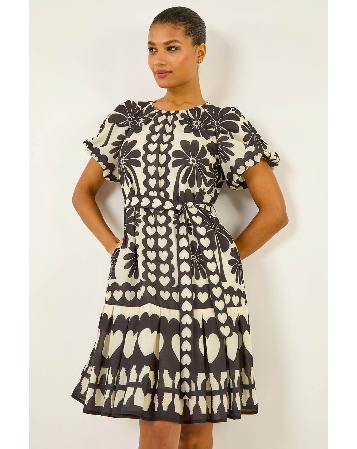 New In - Roman Floral Heart Pleated Dress