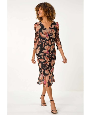 Roman Ruched Floral Frill Dress