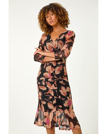 Roman Ruched Floral Frill Dress