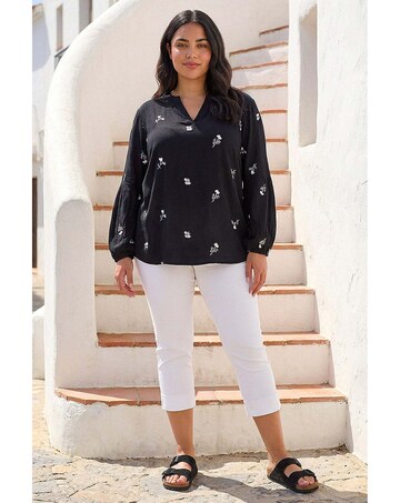 Roman Curve Embroidered Woven Top