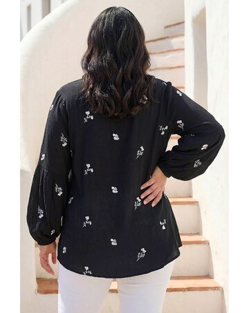 Roman Curve Embroidered Woven Top