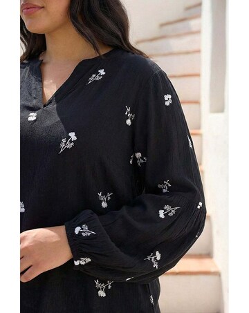 Roman Curve Embroidered Woven Top