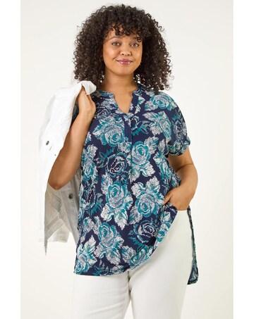 Roman Curve Floral Print Stretch Shirt