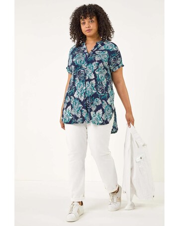 Roman Curve Floral Print Stretch Shirt