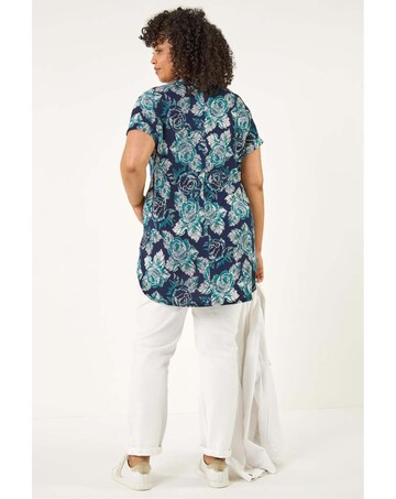 Roman Curve Floral Print Stretch Shirt