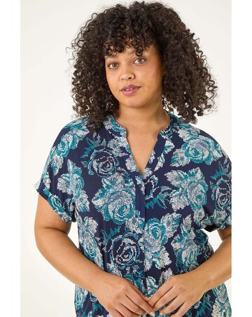 Roman Curve Floral Print Stretch Shirt