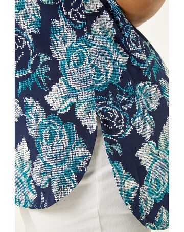 Roman Curve Floral Print Stretch Shirt