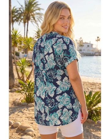 Roman Curve Floral Print Stretch Shirt