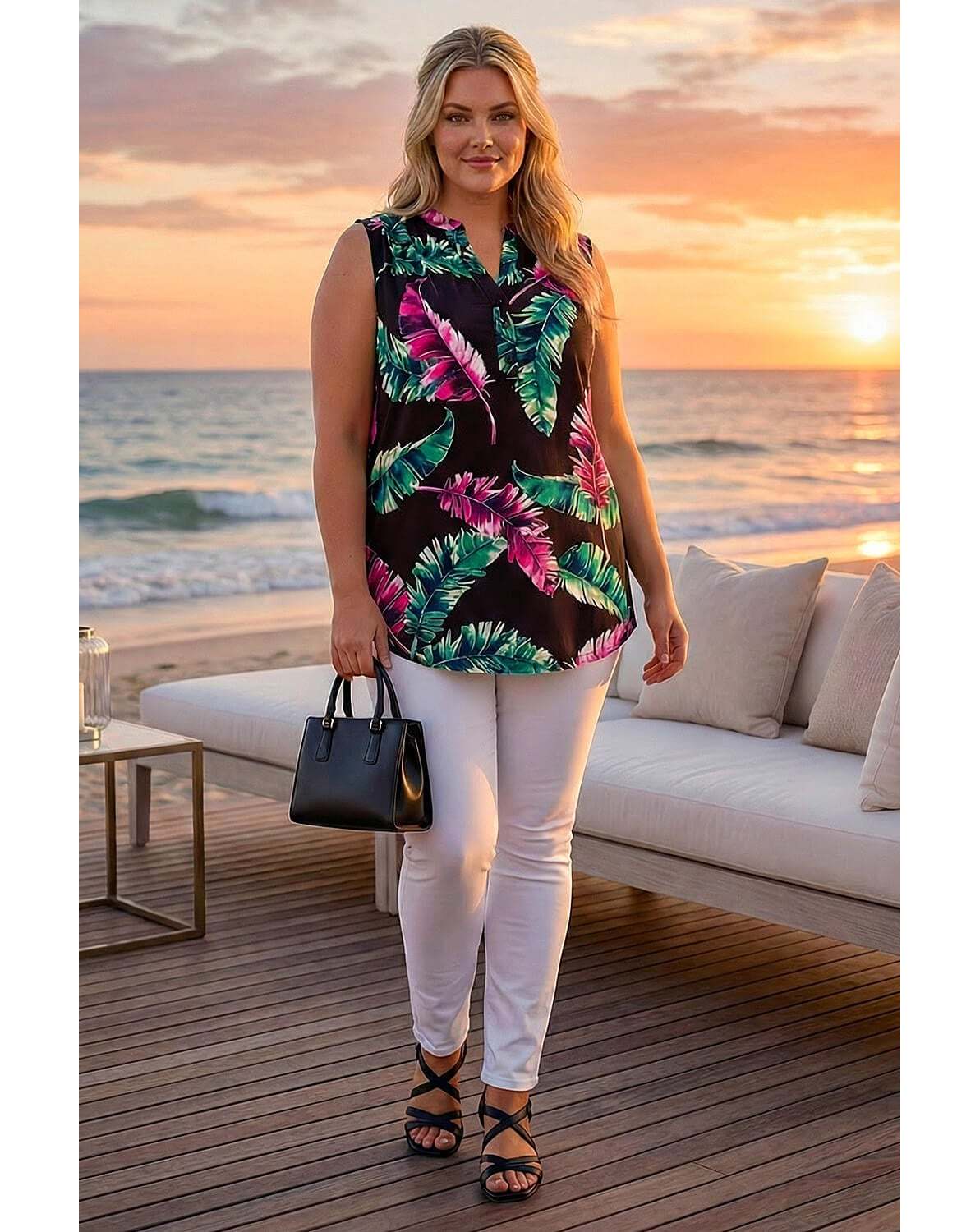 New In - Roman Curve Leaf Puff Stretch Shirt