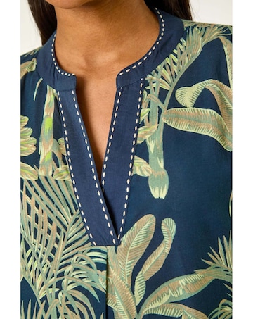 Roman Palm Print V-Neck Tiered Dress