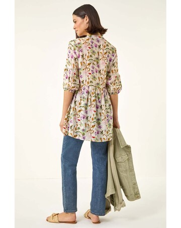 Roman Floral Print Notch Neck Top