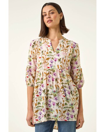 Roman Floral Print Notch Neck Top