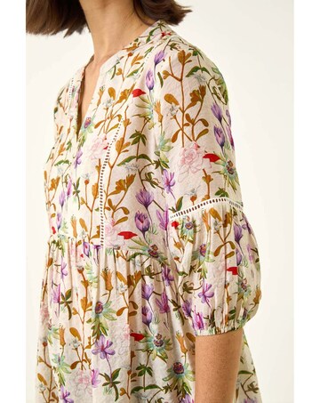 Roman Floral Print Notch Neck Top