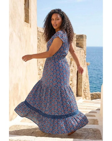 Roman Curve Floral Swing Midi Dress