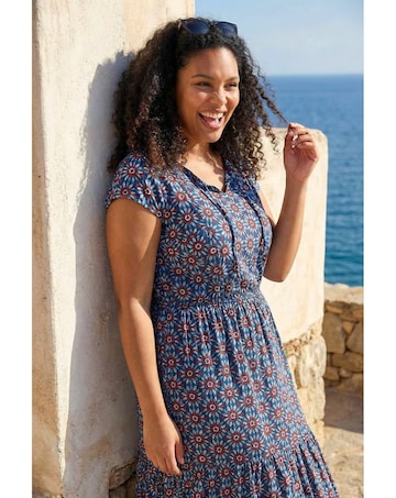 Roman Curve Floral Swing Midi Dress