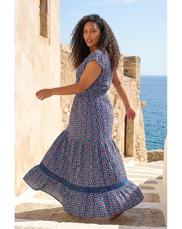 Roman Curve Floral Swing Midi Dress